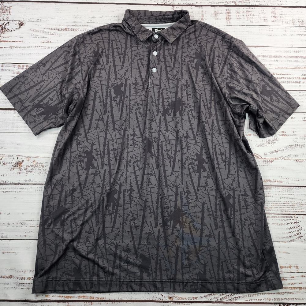 Waggle Golfin With Squatch Polo Shirt Mens 2XL Gray Bigfoot Sasquatch Golf